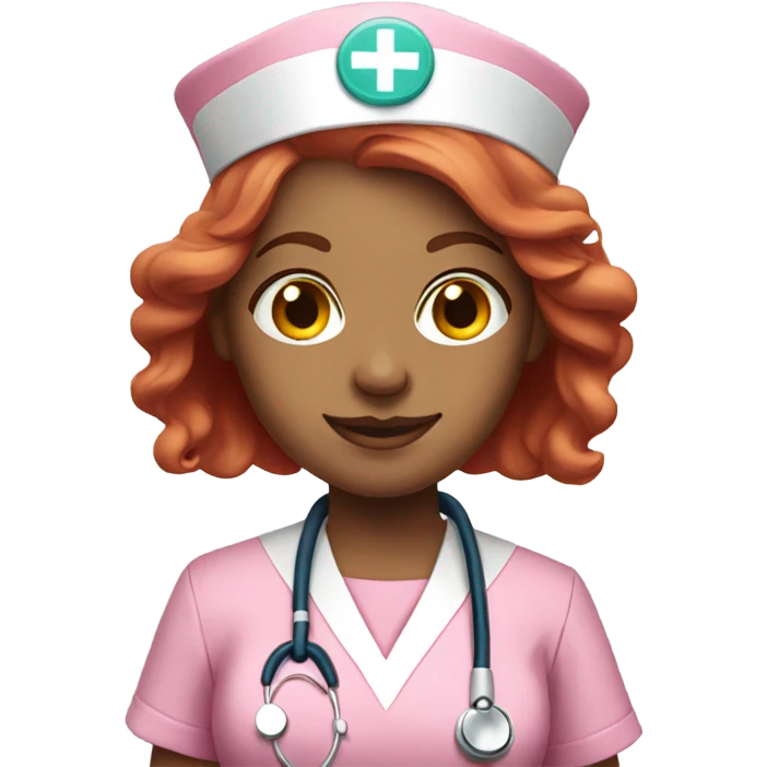 White Long Red hair nurse in pink scrubs  emoji