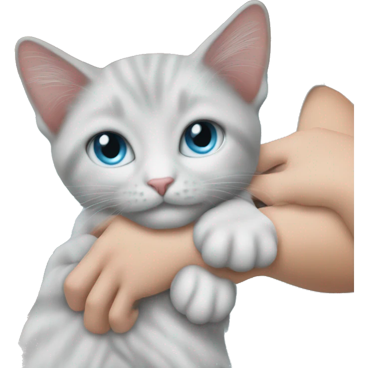 2 cats in the hands of a light blue-eyed girl  emoji