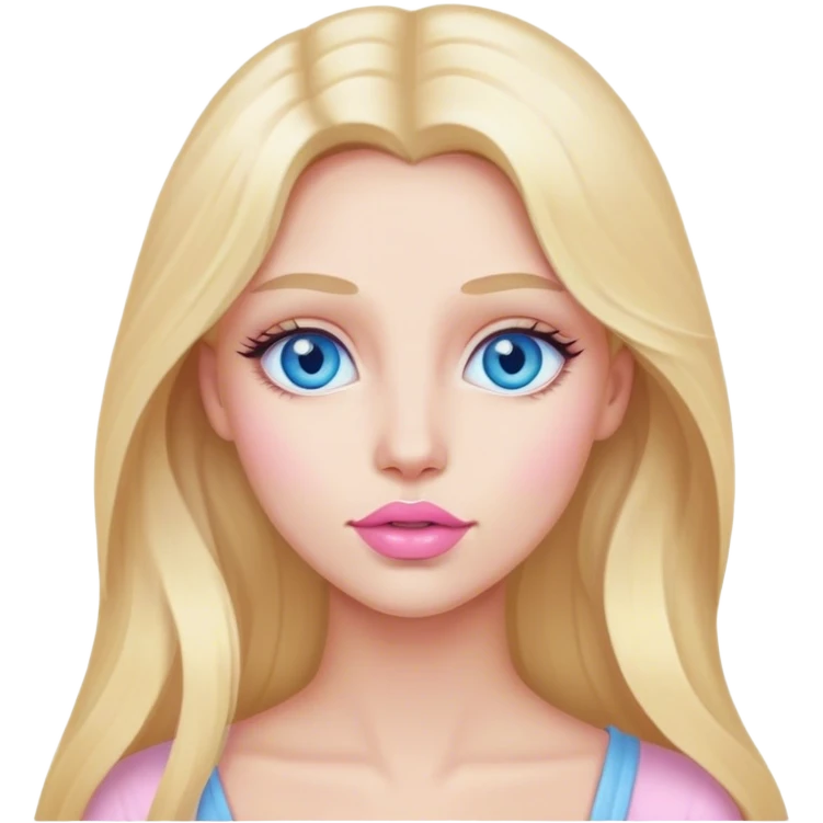 Cinematic realistic blonde with long hair, blue eyes and pastel pink lips came up with an idea emoji