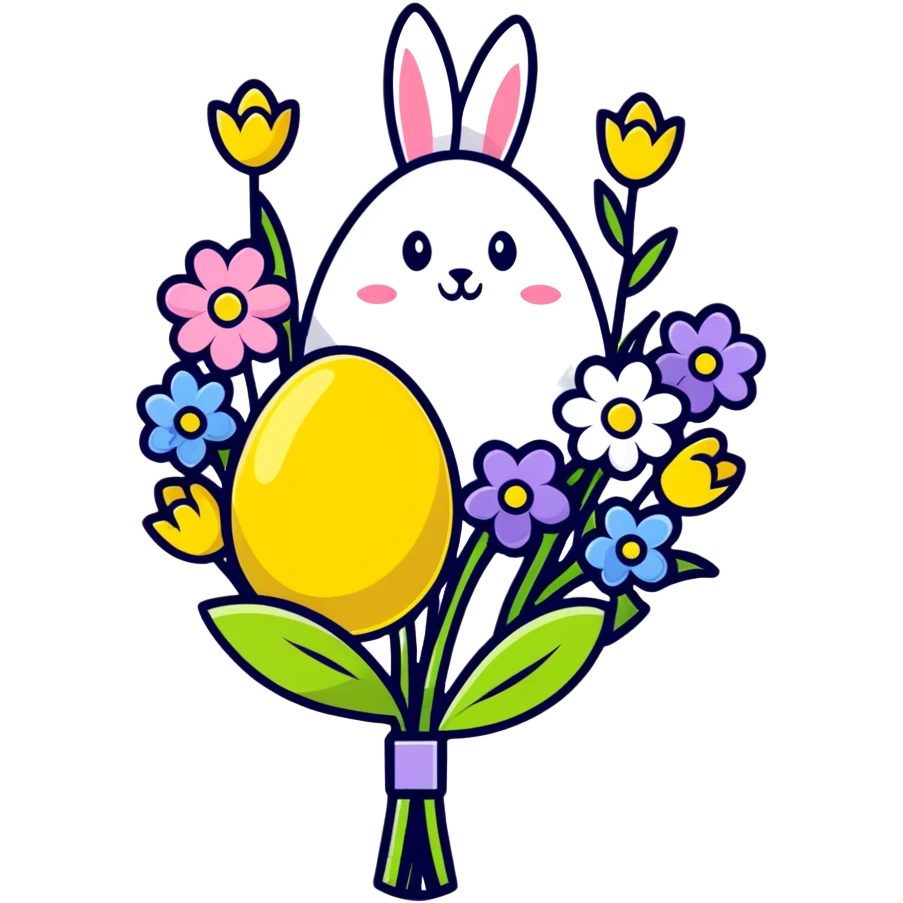 Easter bouquet with spring flowers and Easter egg emoji