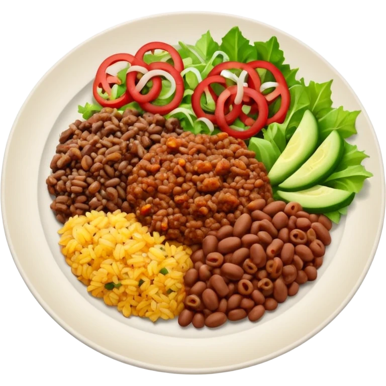 Food plate with rice, beans, minced meat and salad emoji