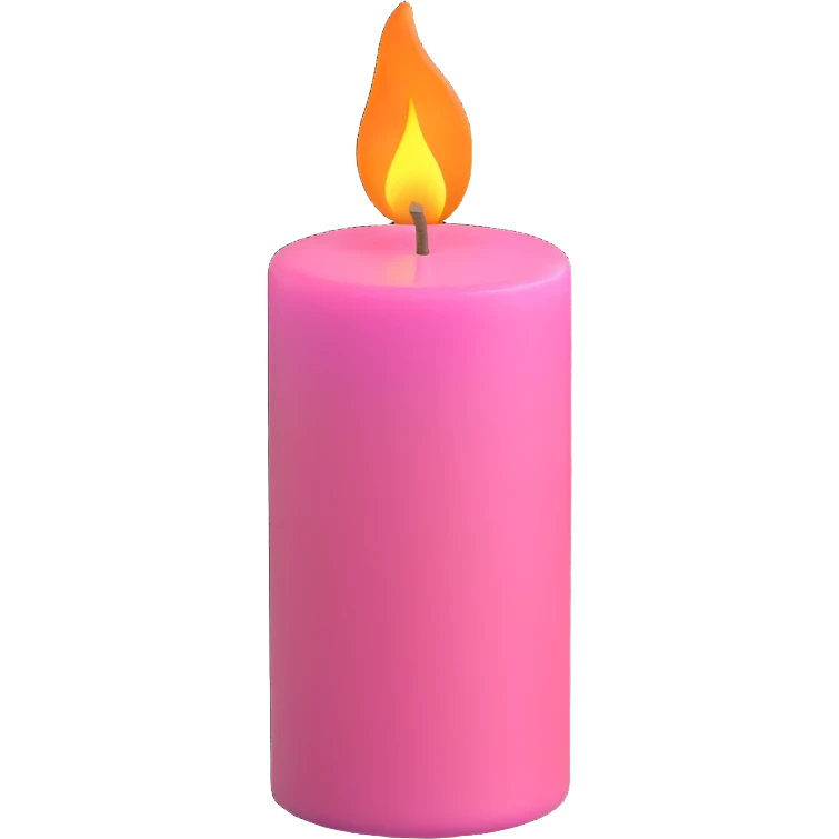 Draw a pink candle with a flame on it at an angle of 15 degrees from the horizontal. emoji