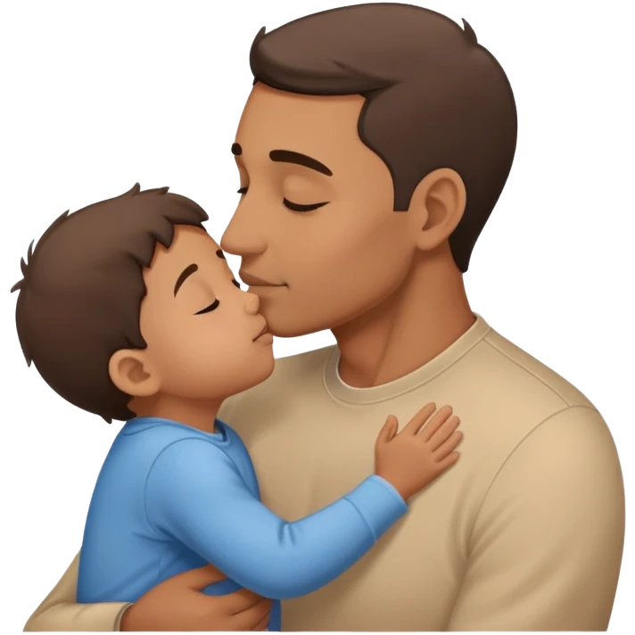 Father giving his child a gentle kiss on the forehead, family love emoji
