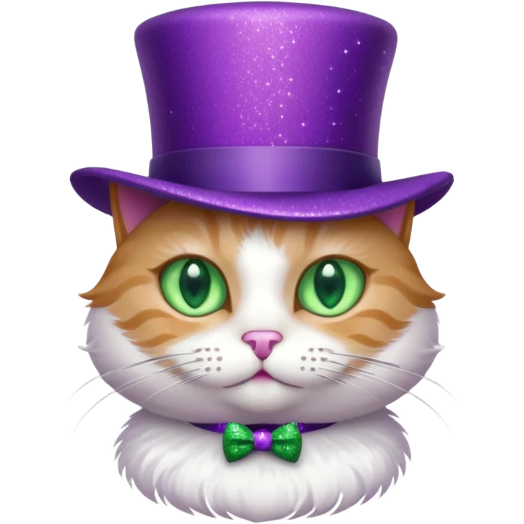 Gato com cartole roxa com glitter emoji
