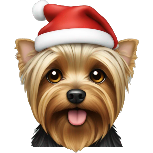 Yorkie wearing a Santa hat emoji
