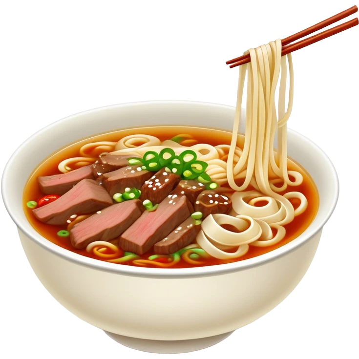 Lanzhou beef noodle soup with hand-pulled noodles, simplified emoji style with bold outlines and bright colors, cartoon style Gansu specialty La Mian emoji