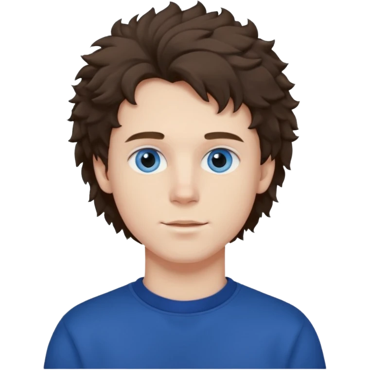 male , blue eyes , pale skin , brunette fluffy hair , dark blue sweatshirt emoji