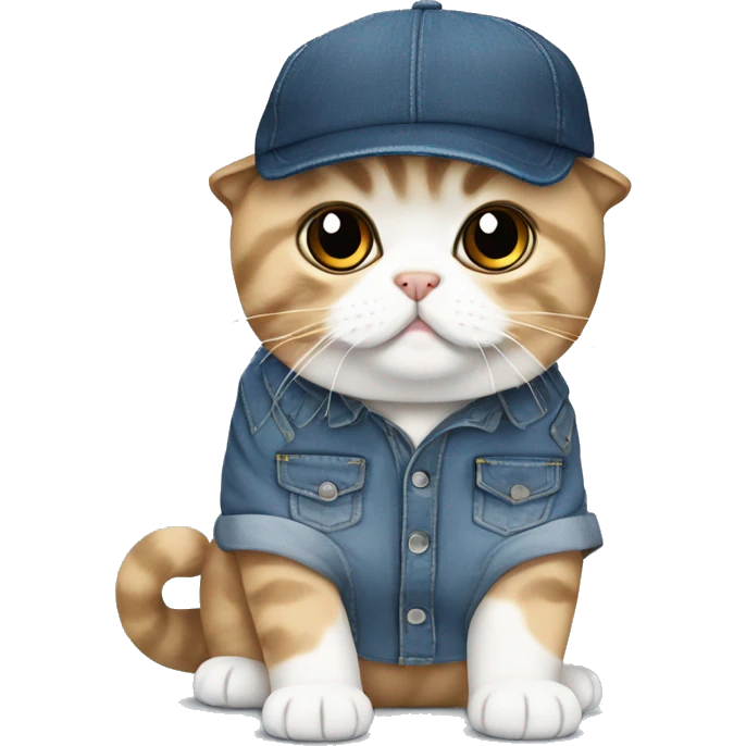 Scottish fold day with baggy jeans and a baggy shirt with a cap  emoji