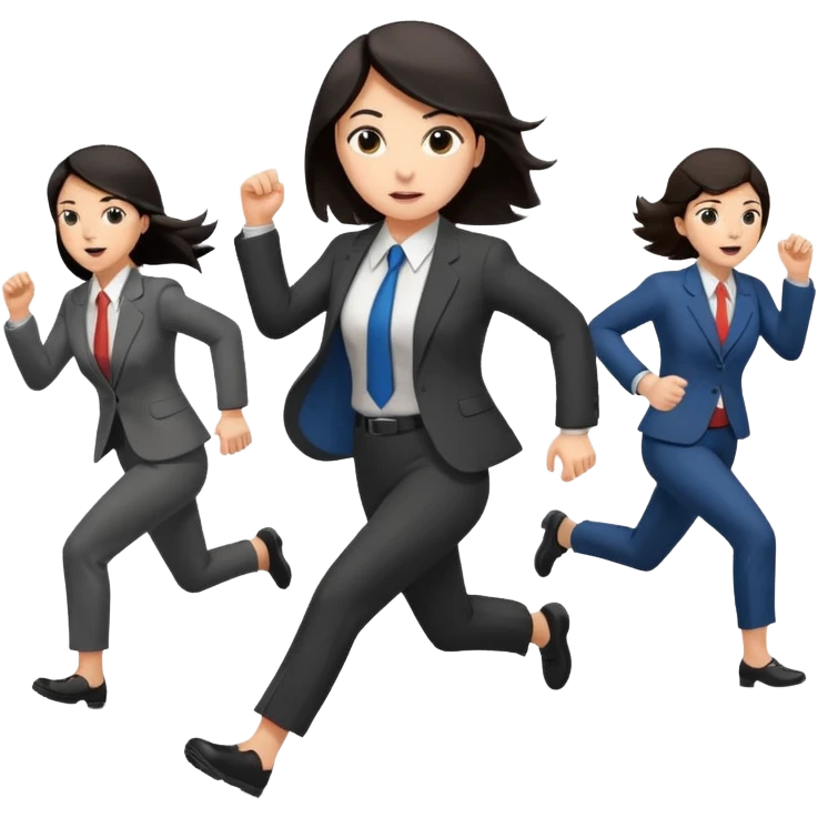 a female co-worker running and other co-workers chasing her  - female co worker with dark hair way in front... others far behind emoji