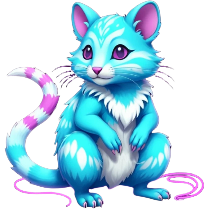 Exotic Neon-colored fantasy feline-rodent-marsupial-critter-vernid-fursona animal creature full body with intricate markings  emoji