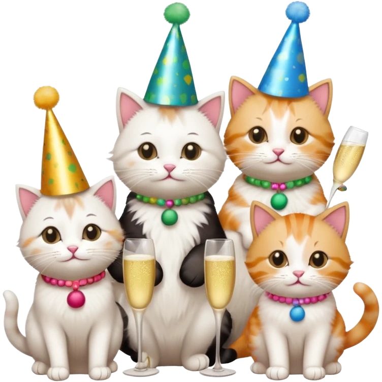 3 cats and a kitten at a birthday party emoji