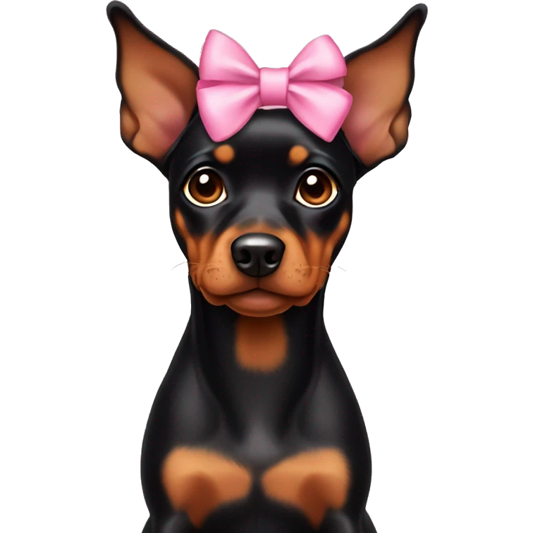 black tan pinscher big ears girly pink bow on head emoji
