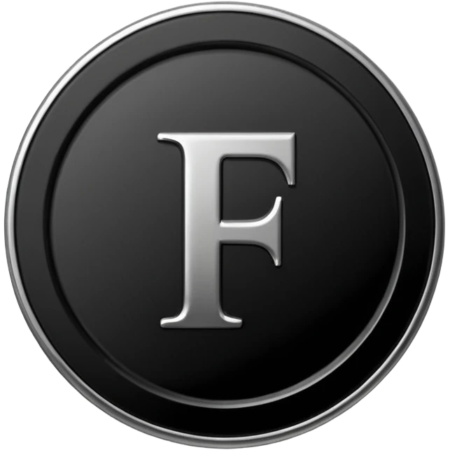 Emoji icon of a black coin with engraved letter F, minimalist style, isolated emoji
