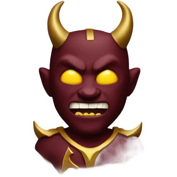 Maroon and gold devil with gold trident emoji