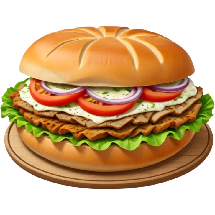 Döner‑Fladenbrot, frisch aufgebacken, leicht geröstet, gefüllt mit saftigem Dönerfleisch, knackigem Salat, Tomaten, Zwiebeln und Kräutersauce. Warme Food‑Fotografie, hohe Details, weiches Licht, Fokus auf Texturen, appetitlich, moderne Restaurant‑Ästhetik, natürliche Farben. emoji