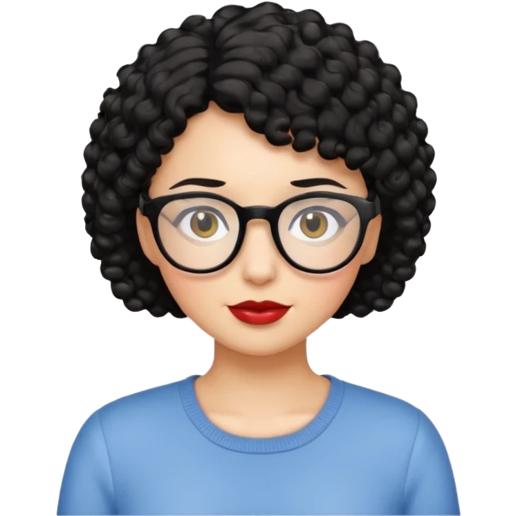 mujer de cabello corto negro y lentes, cabello rizado, emoji style emoji