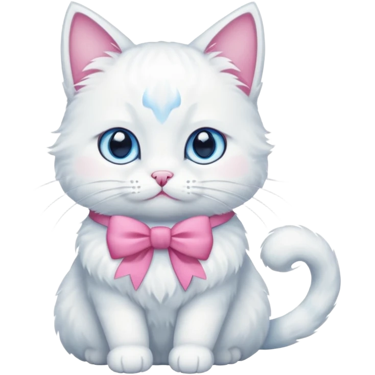 White cat with pink bow emoji