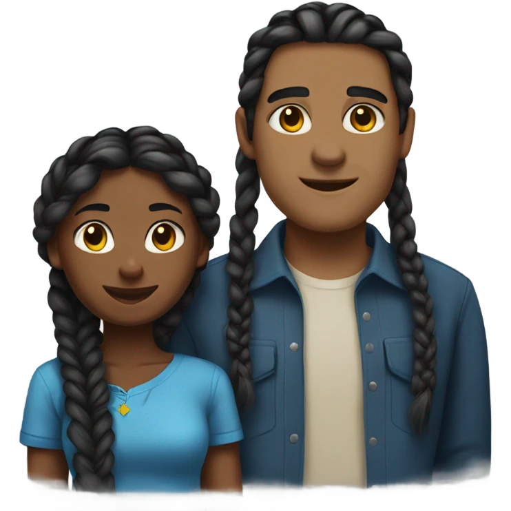 Blue shirt black girl with braids standing next to guy named Zahn emoji