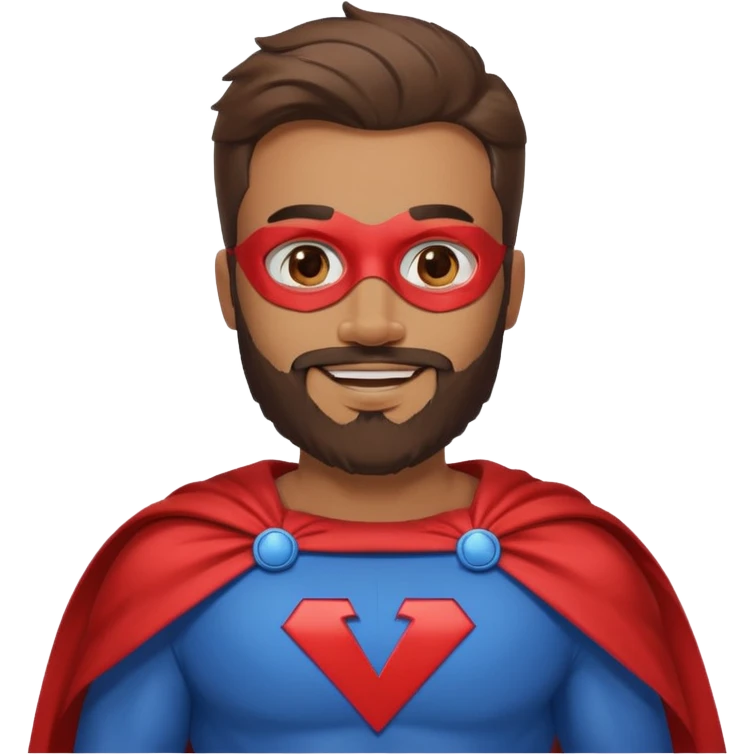 бородатый мужчина в костюме супер героя с буквой М на груди веселится  emoji