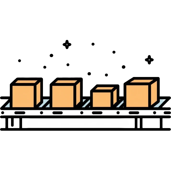 Simple assembly line with small blocks moving on a conveyor belt, symbolizing a repeatable system or process emoji