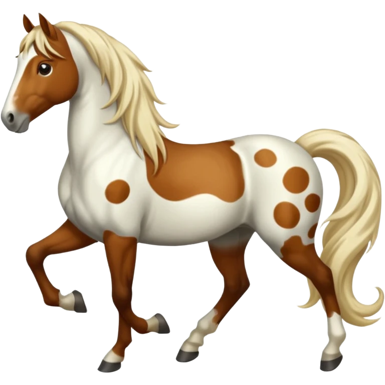 A horse in white with brown spots and a long mane emoji