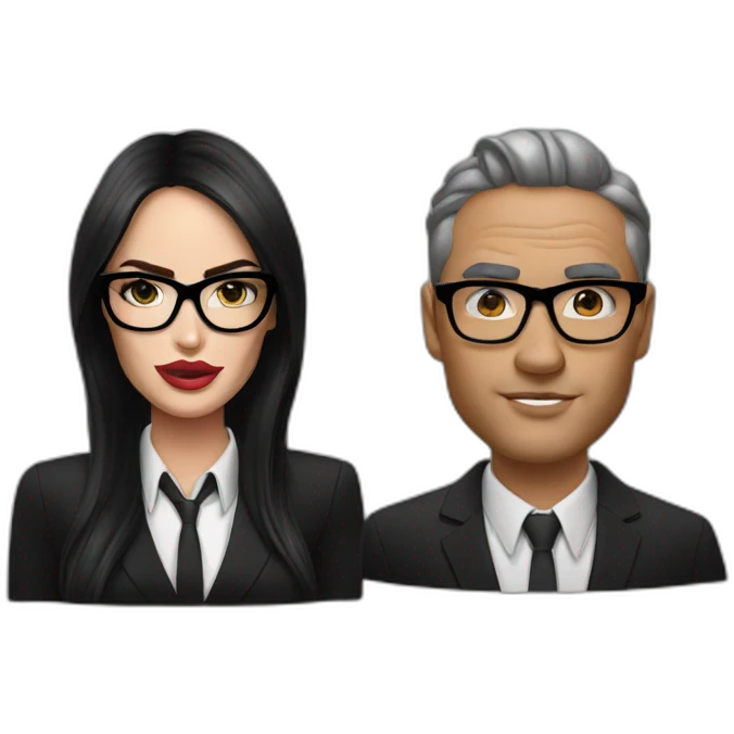 megan fox, hyper realistic, wearing big think black glasses and black suit emoji