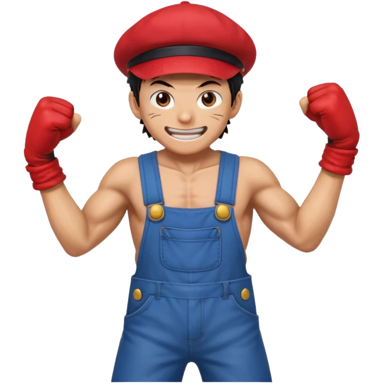 Monkey D. Luffy fighting Super Mario  emoji
