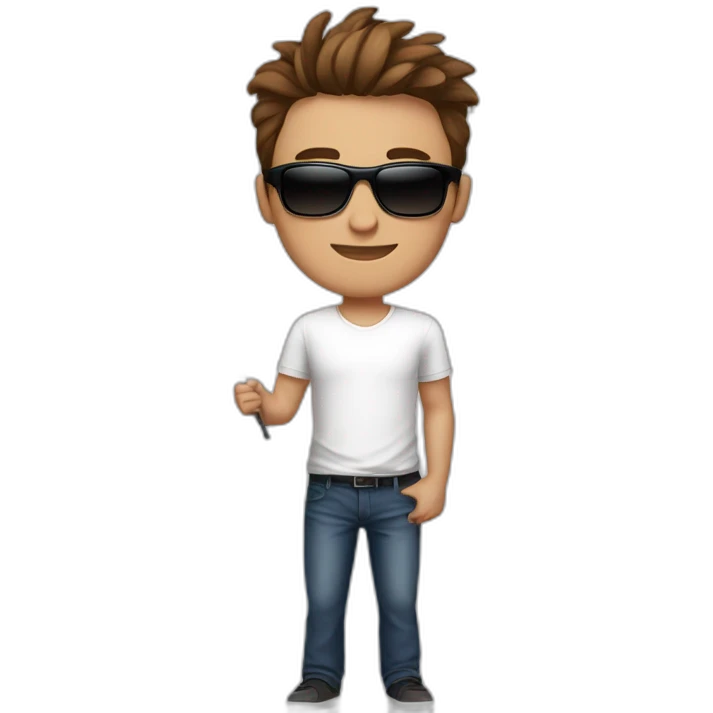 A young fit man with a white shirt and sunglasses on his hair with brown hair and a French flag in his hand emoji