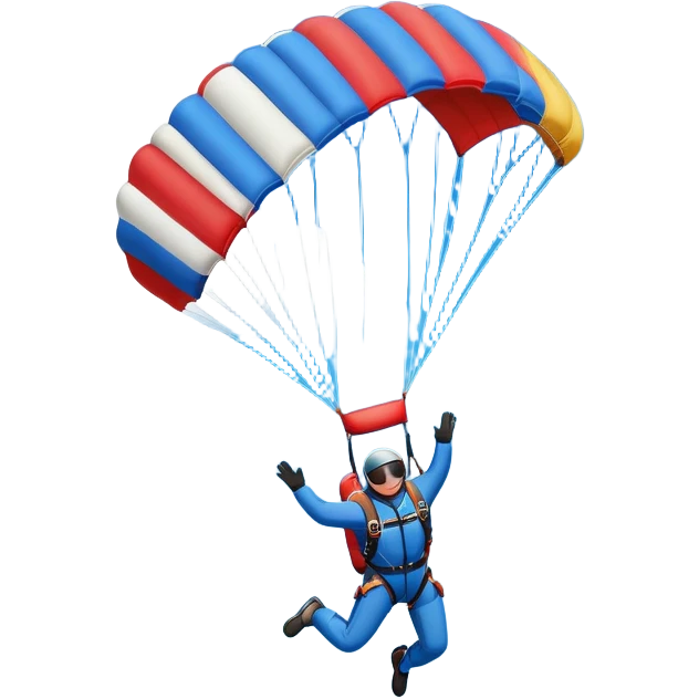 A skydiver free-falling with an open parachute against a bright blue sky. Below, a plane is seen flying off into the distance. The scene captures the thrill and freedom of skydiving, with a clear sky, soft clouds, and a sense of high-altitude adventure. emoji