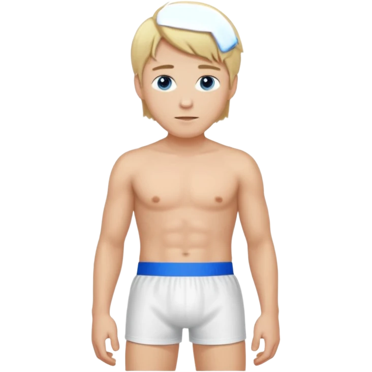 handsome blonde straight hair blue eyed man with only boxer standing emoji
