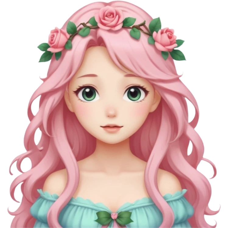 gorgeous pastel anime style lady with blushing face and roses cottagecore fairy emoji