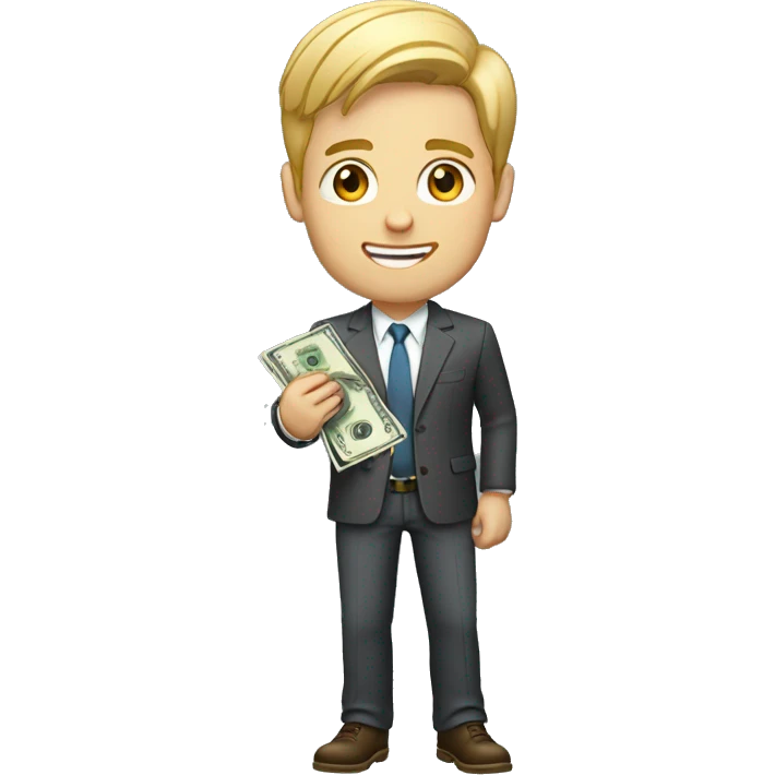 a young  white and with blonde male with money in his right hand. He is dressed with a business casual style emoji