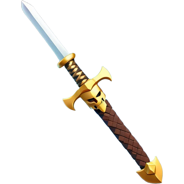 Clash of Clans aesthetic: Cinematic Playful Pixel 3D Sword Portrait Emoji, rendered in a 3D vector-style similar to standard emojis with minimal shading and bold, simplified shapes. A compact, distinct form with signature details, softly glowing with a pixelated adventure charm. Simplified yet unmistakably iconic, highly detailed and consistent, glowing with a soft radiance and high shine. Stylized with a touch of classic pixel-art charm and a soft glowing outline, capturing the essence of a beloved gaming relic with a friendly, playful manner! emoji