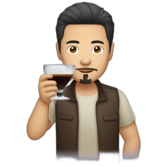 Asian guy with goatee and medium long hair drinking expresso martini emoji