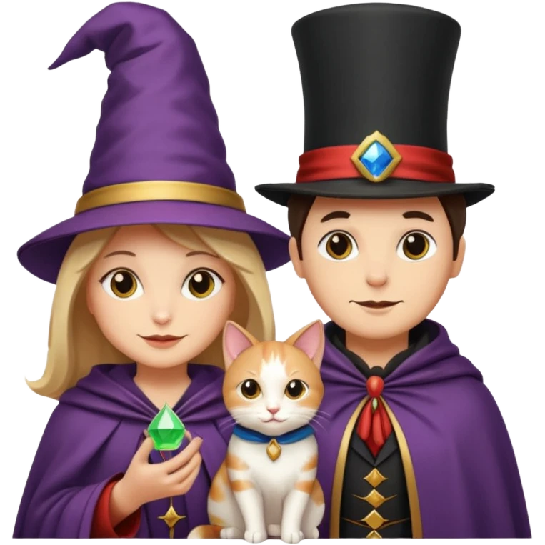 magician couple and their pet cat emoji
