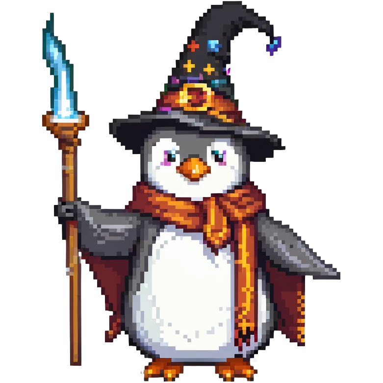 A penguin wizard casting a spell emoji