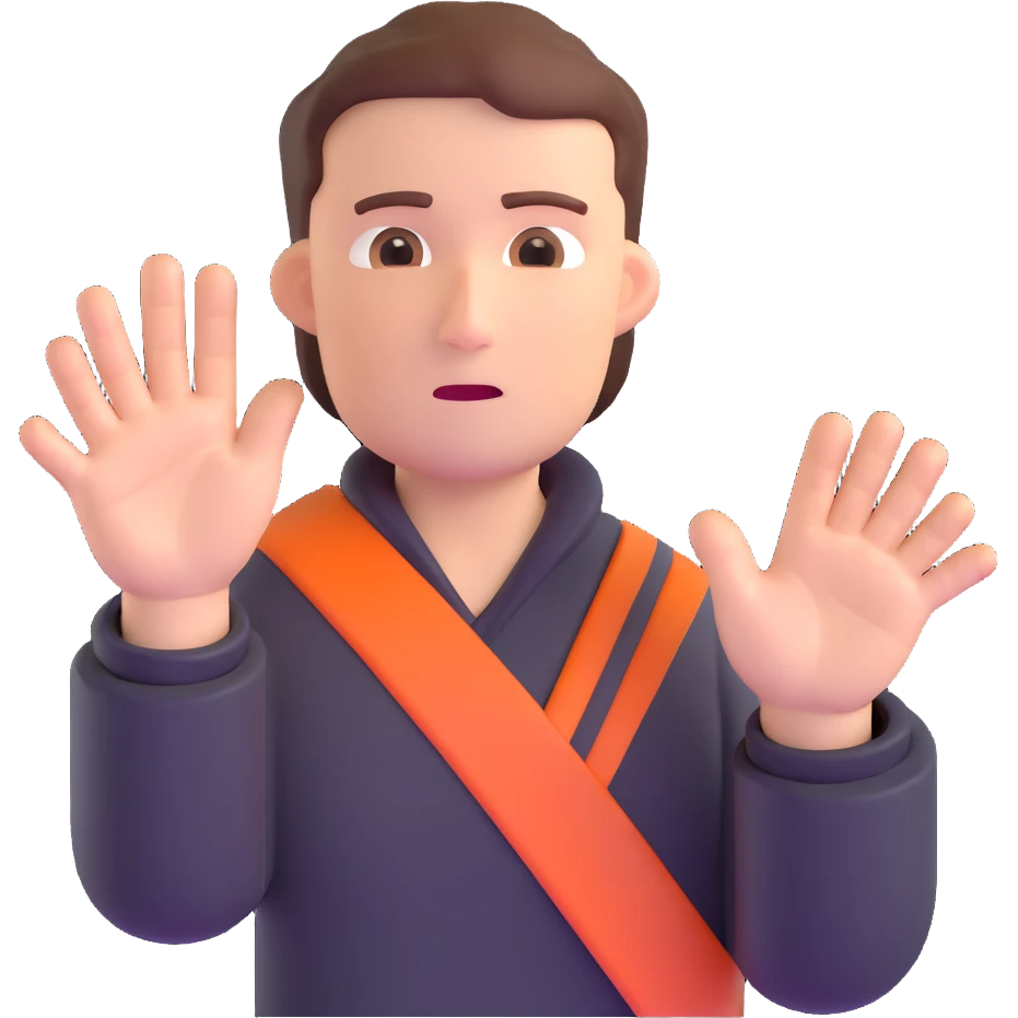 person with one hand out, serious expression, signaling stop emoji