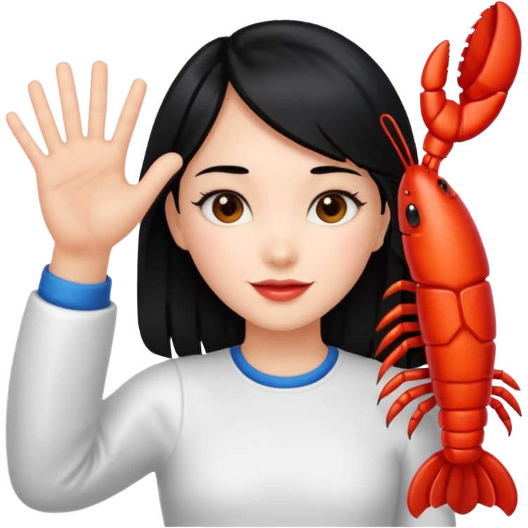 a lobster claw high five a girl with black hair emoji emoji