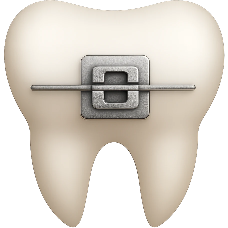 Add a realistic dental brace to the tooth in the image, matching the style and lighting of the original. Keep the background transparent. emoji