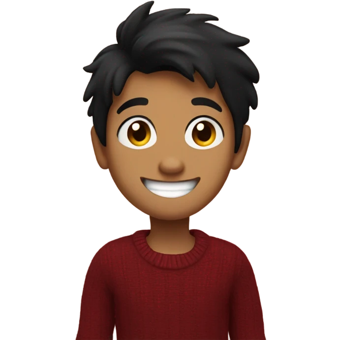 smiling north indian kid with black hair wearing a dark red sweater with black eyes and giving thumbs up emoji