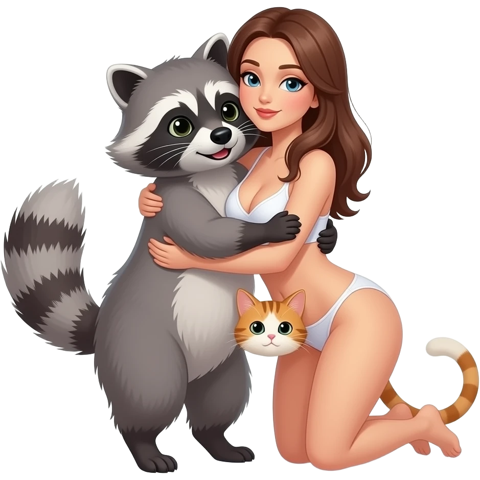 sexy raccoon is hugging female cat behind her emoji