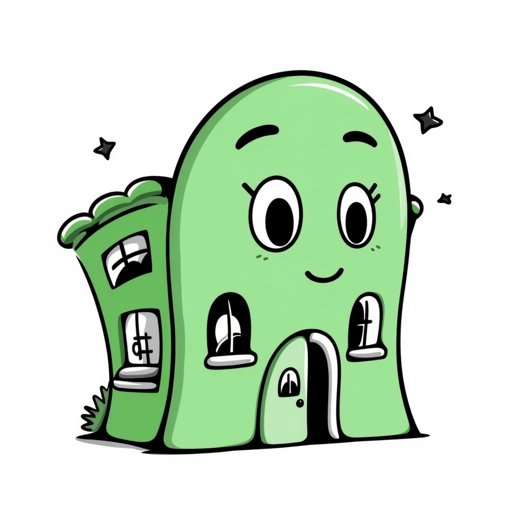 a silly green enterprise, playful and whimsical emoji