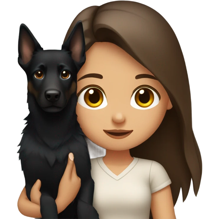 girl with long brown hair holding a black german shepherd  emoji