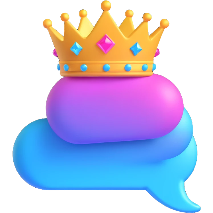chat bubble with a crown and sparkles, emoji style emoji