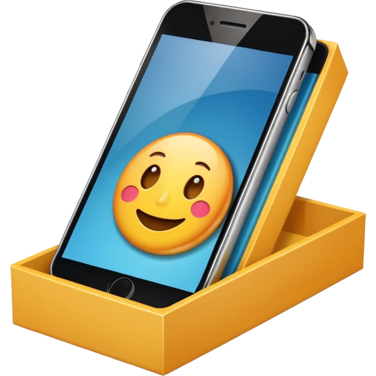 new mobile phone partially visible in an open box emoji