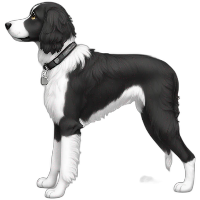 side profile medium sized black and white doodle on a leash emoji