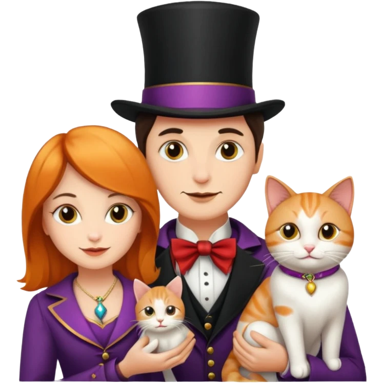magician couple and their pet cat emoji