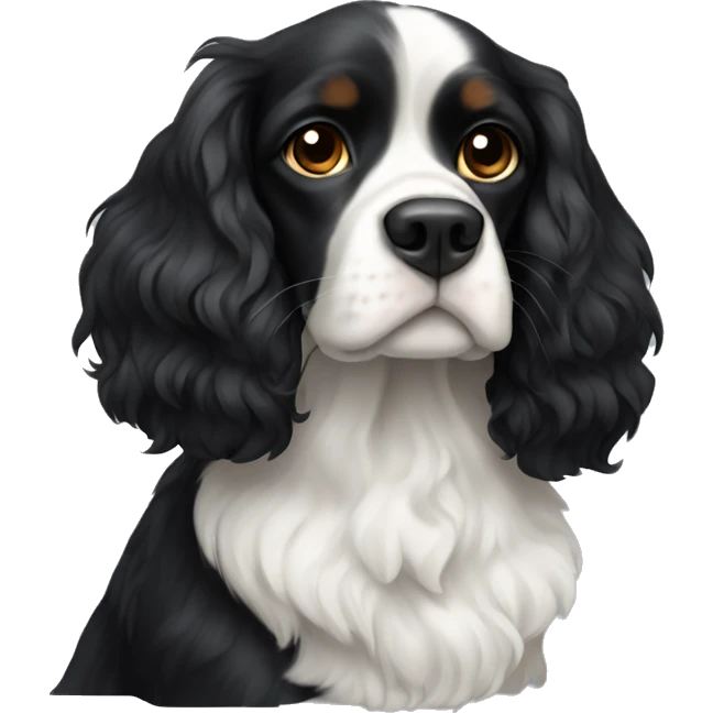 Small completely black king spaniel with white on chest emoji