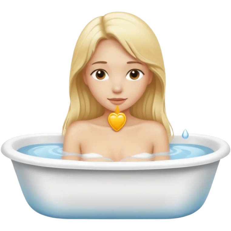 Nude woman, thin, long hair blonde, C Cup, enjoying bath in bathtub emoji