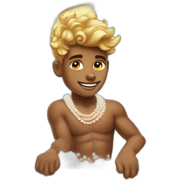 Posh-muscle-boy-with-pearl-necklace-and-rainbow-unicorn-hair-in-golden-bathtub emoji